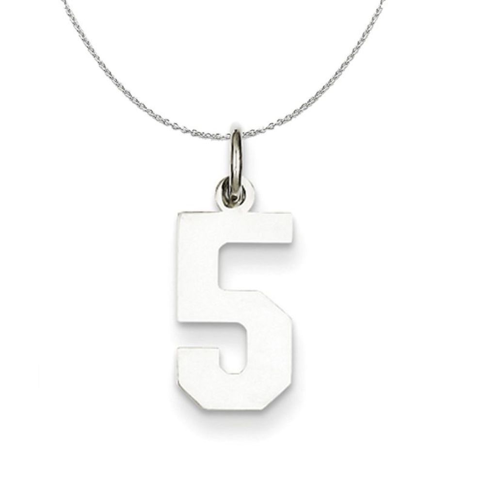 Silver, Athletic Collection, Small Polished Number 5 Necklace - 20 In